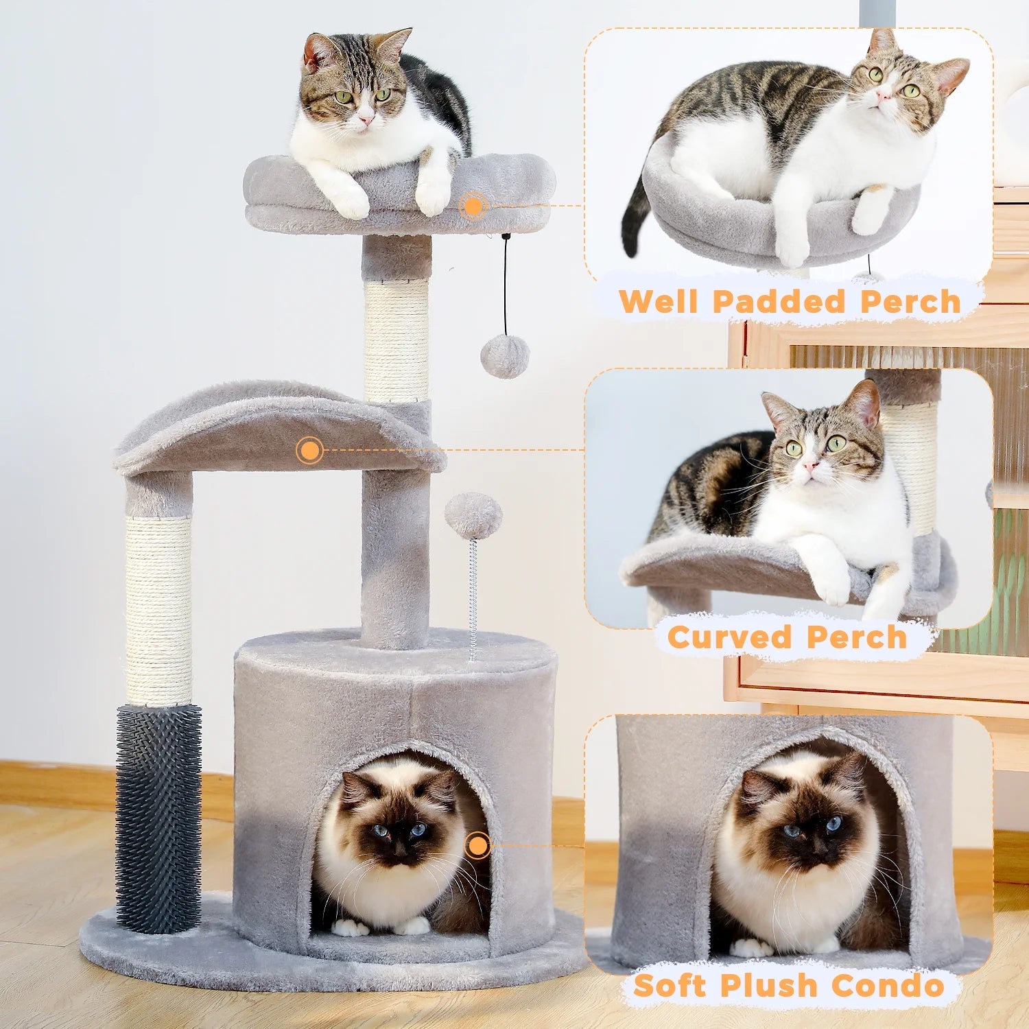 32" Flower Cat Tree Tower with Cat Scratching Posts Perch for Indoor Small Cats, Purple