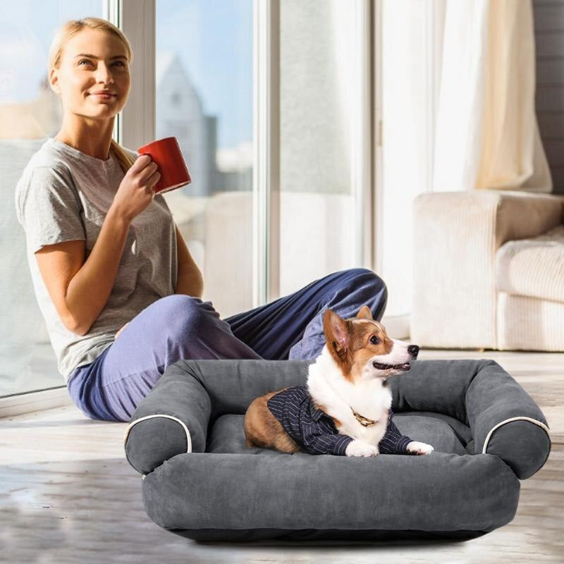 Orthopedic Dog Sofa Bed Washable and Non-Slip Dog Pet Lounge Sofa Sleeping Bed Pet Cushion 4 Sizes Gray Pets Couch Beds for Diff