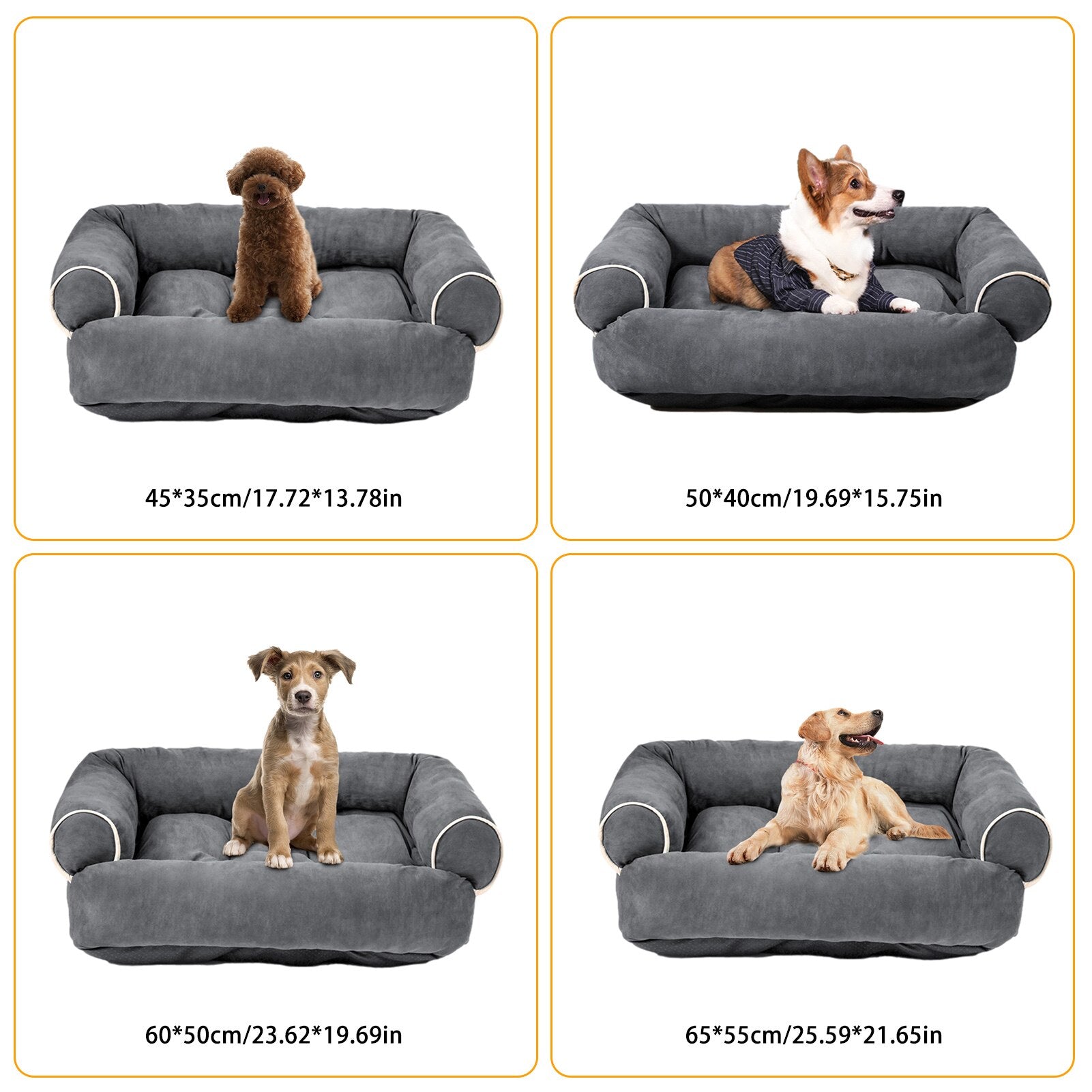 Orthopedic Dog Sofa Bed Washable and Non-Slip Dog Pet Lounge Sofa Sleeping Bed Pet Cushion 4 Sizes Gray Pets Couch Beds for Diff